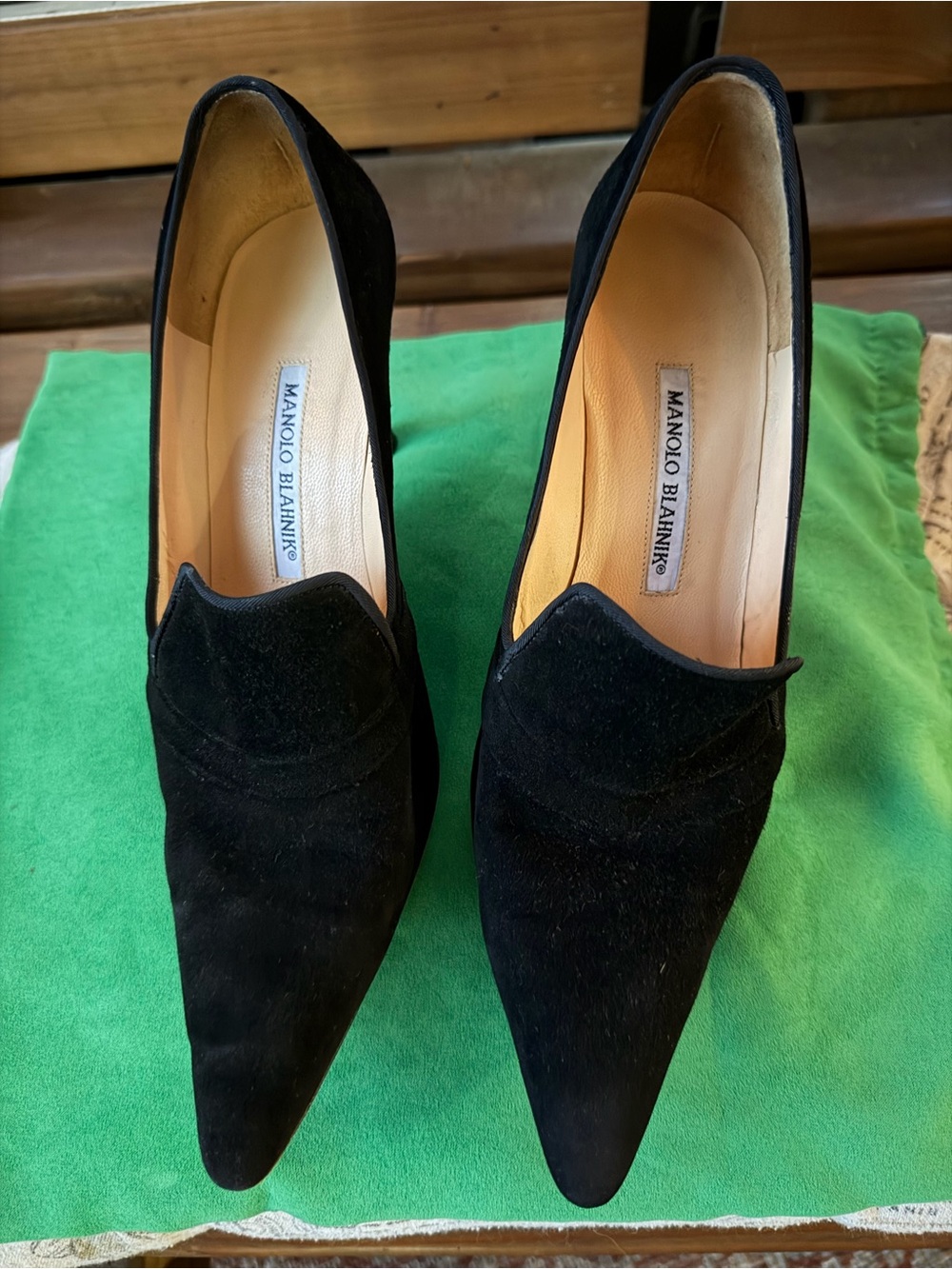 Manolo Blahnik Black Pointed-Toe Suede Pumps